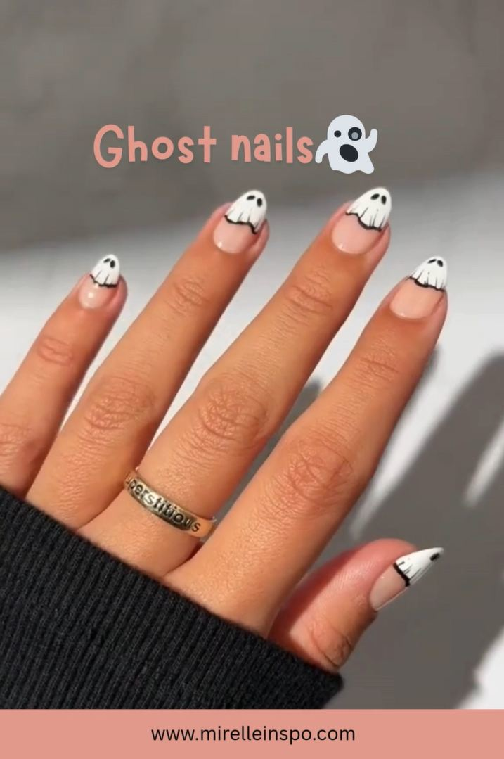 Single ghost accent nail design for Halloween 2025
