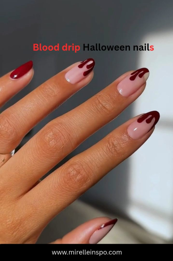 Blood drip Halloween vampire nail design