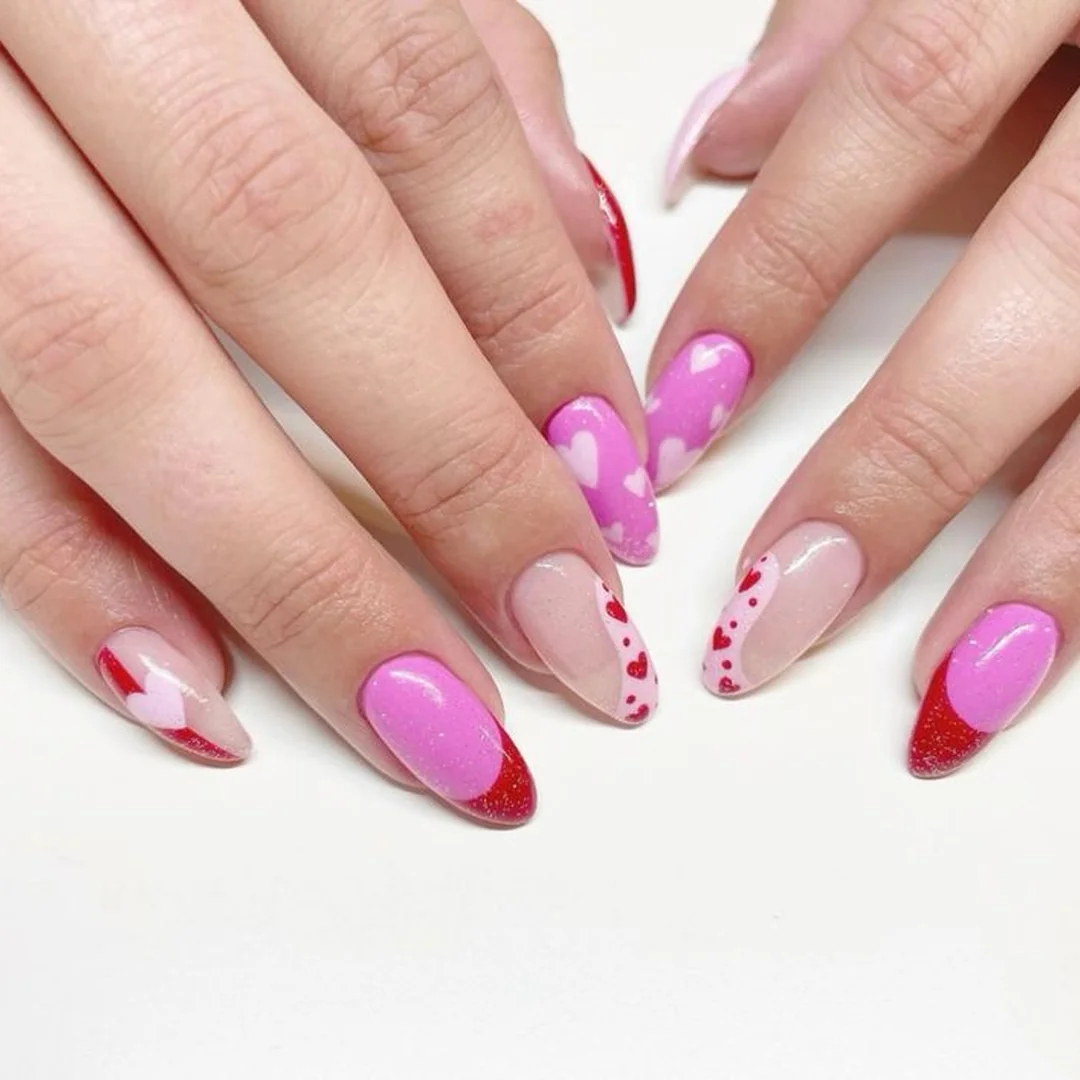 Mismatched Valentine Nails: Cohesive Chaos