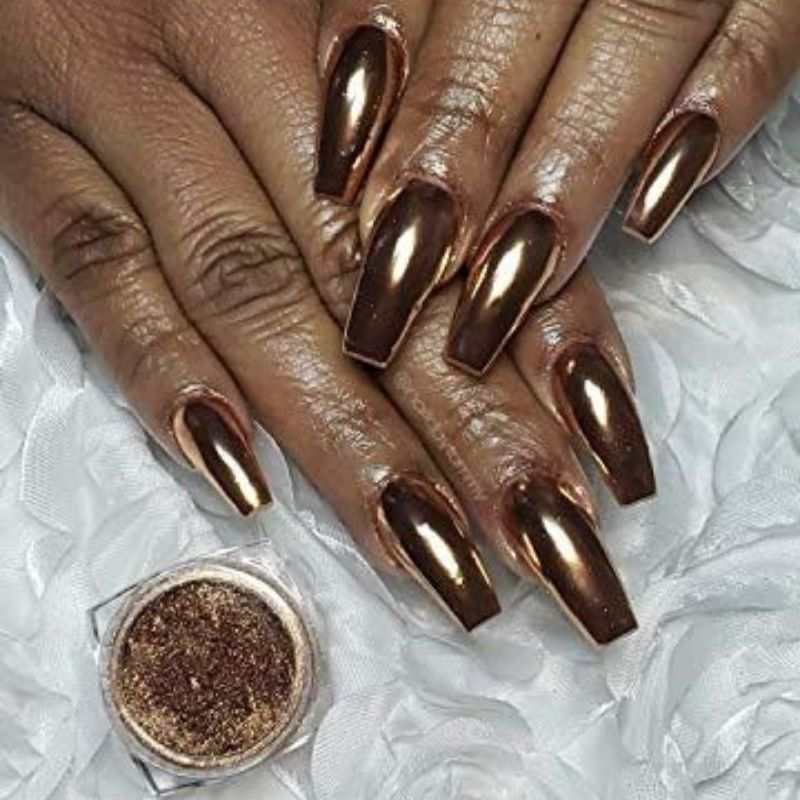 Tutorial showing metallic gel polish application technique with proper brush strokes