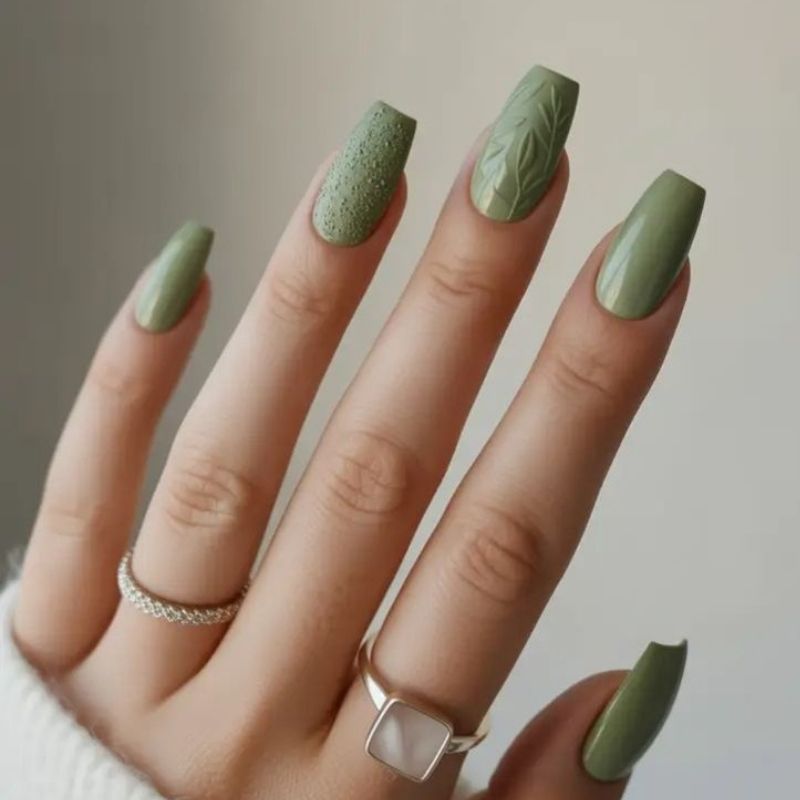 sage green matte christmas nails dusty modern minimalist design on short square nails