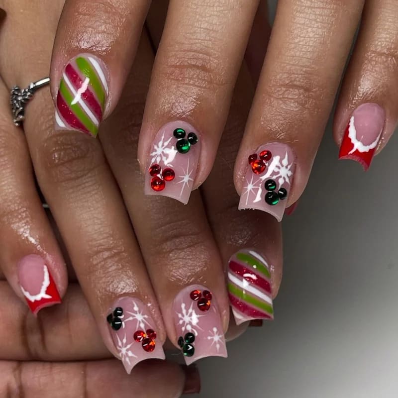 Christmas character nail art adapted for short, medium, and long nail lengths
