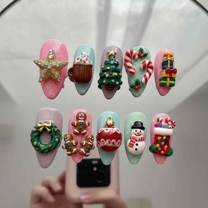 Trending Christmas character nail art designs popular on social media for holiday season 2025