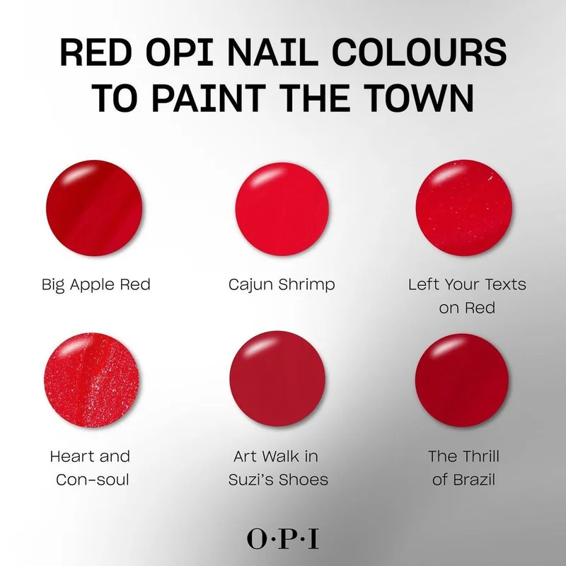 Curated selection of tomato red nail polish bottles showing warm orange-based red shades for Valentine