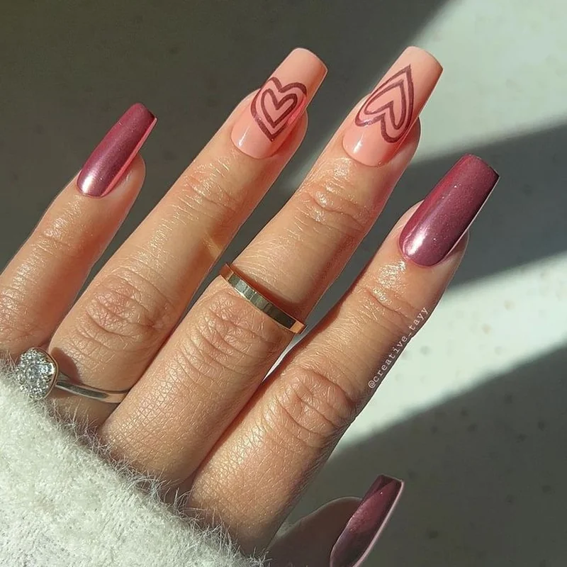 Mismatched Valentine nails with coordinated color palette