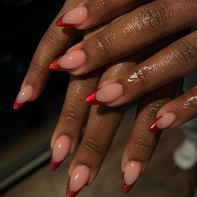 Valentine French tip nails with micro precision lines