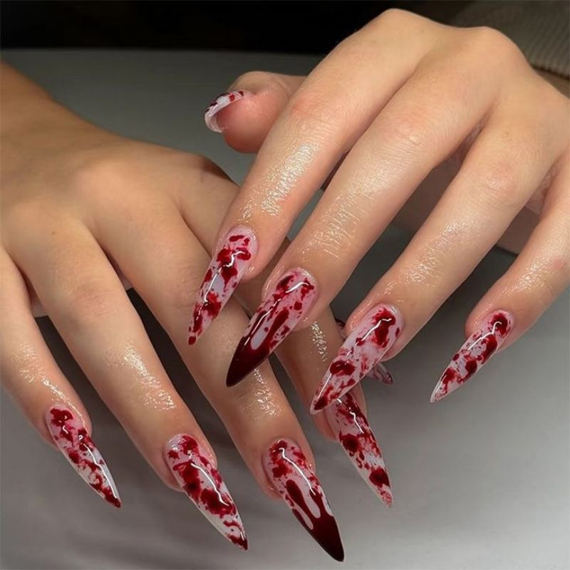 Vampire nails with 3D bat embellishments and crosses