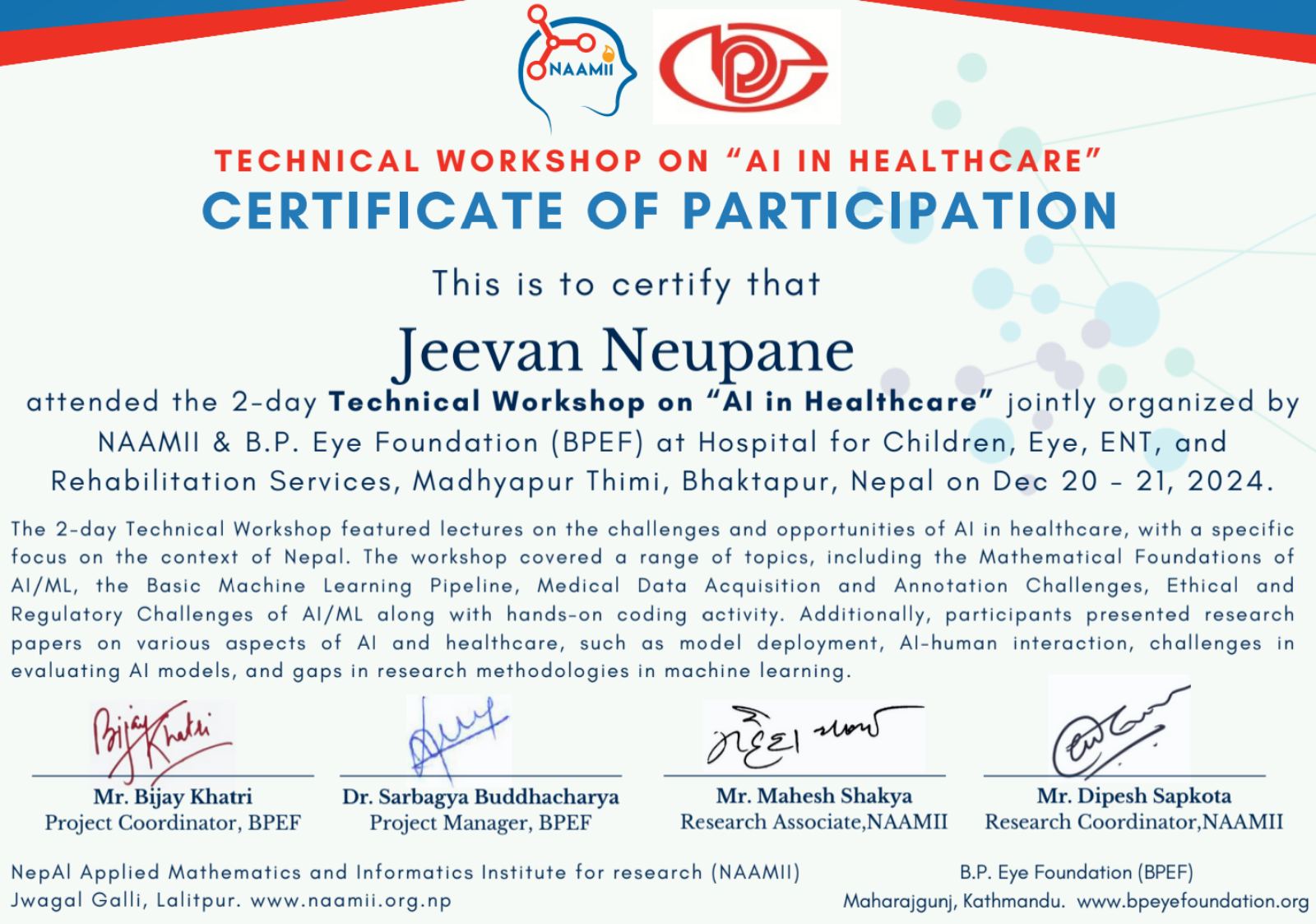 AI in Healthcare Workshop Participation image 1