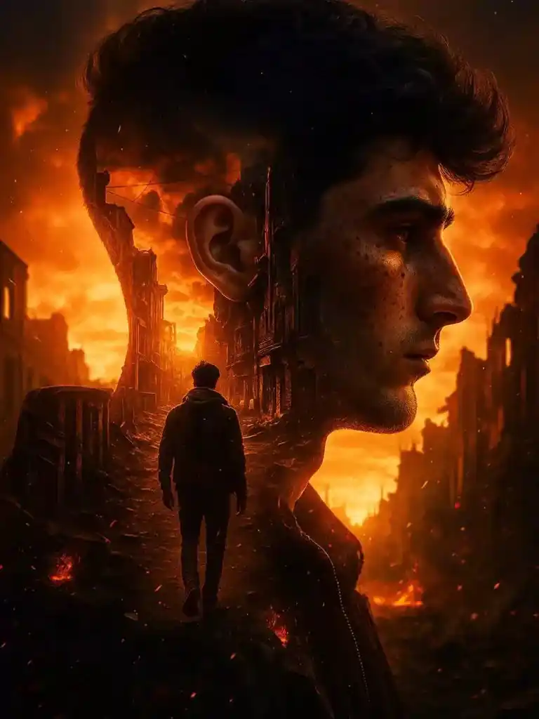 Silhouette of Survival: A City in Ruins Within