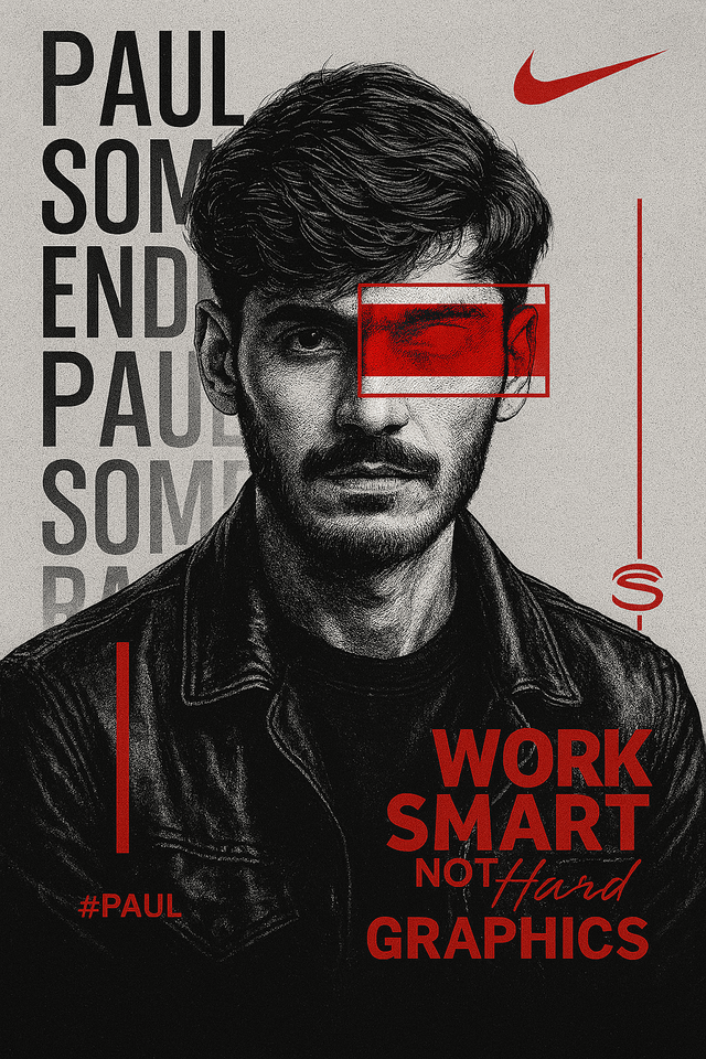 High-Contrast Black & White Portrait with Bold Red Graphic Accents