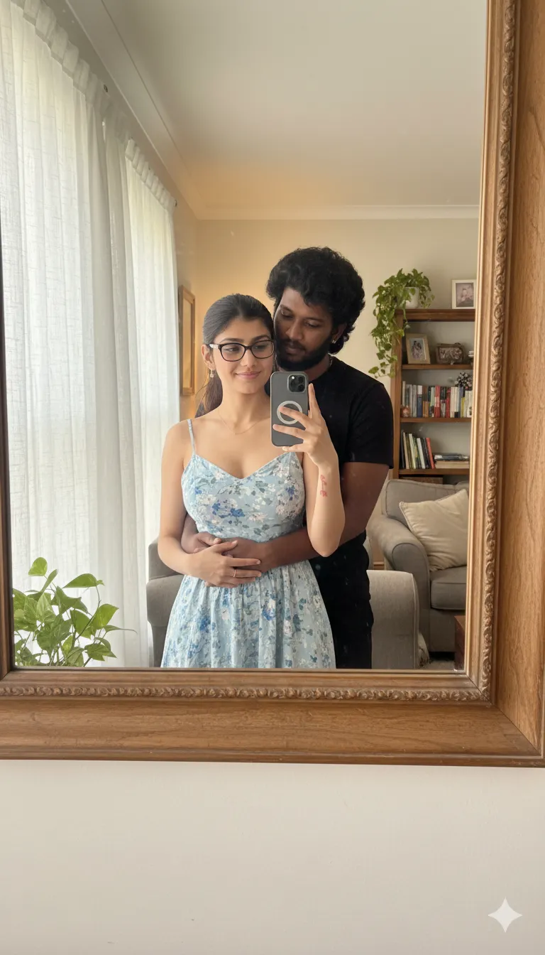 Warm Mirror Selfie of a Couple in Natural Daylight