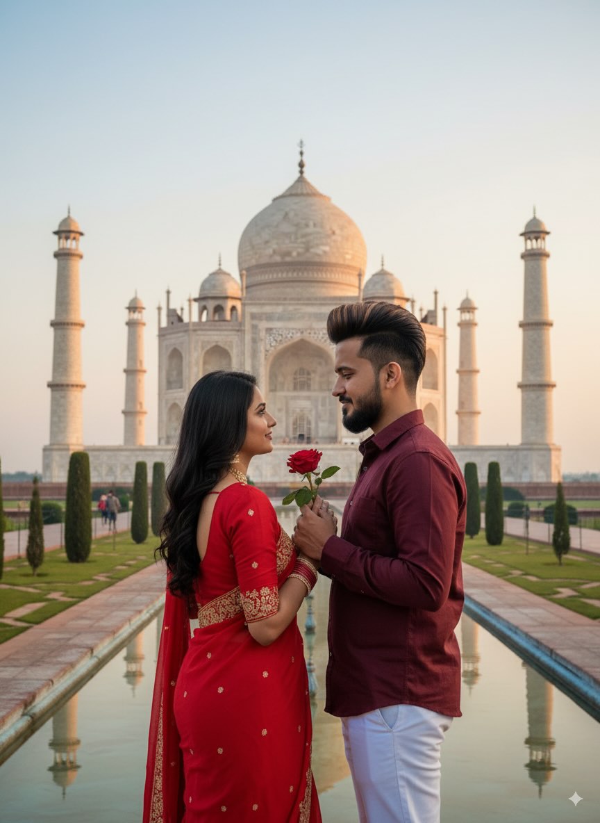 Sunrise Romance at the Taj Mahal