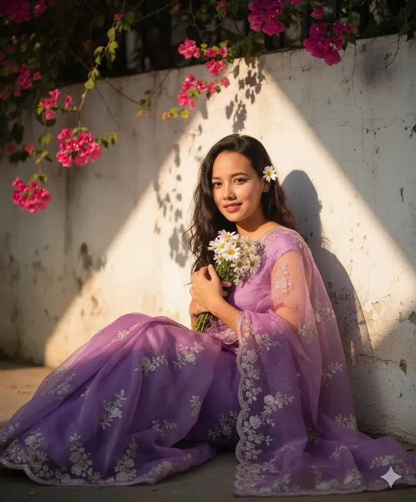 Elegant Portrait of an Indian Woman in Red Saree