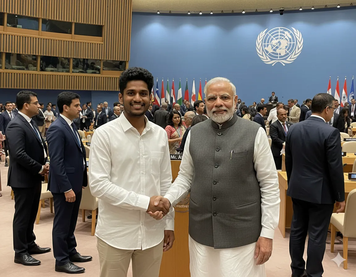 Candid Historical Fusion: Handshake with Gandhi at the Charkha