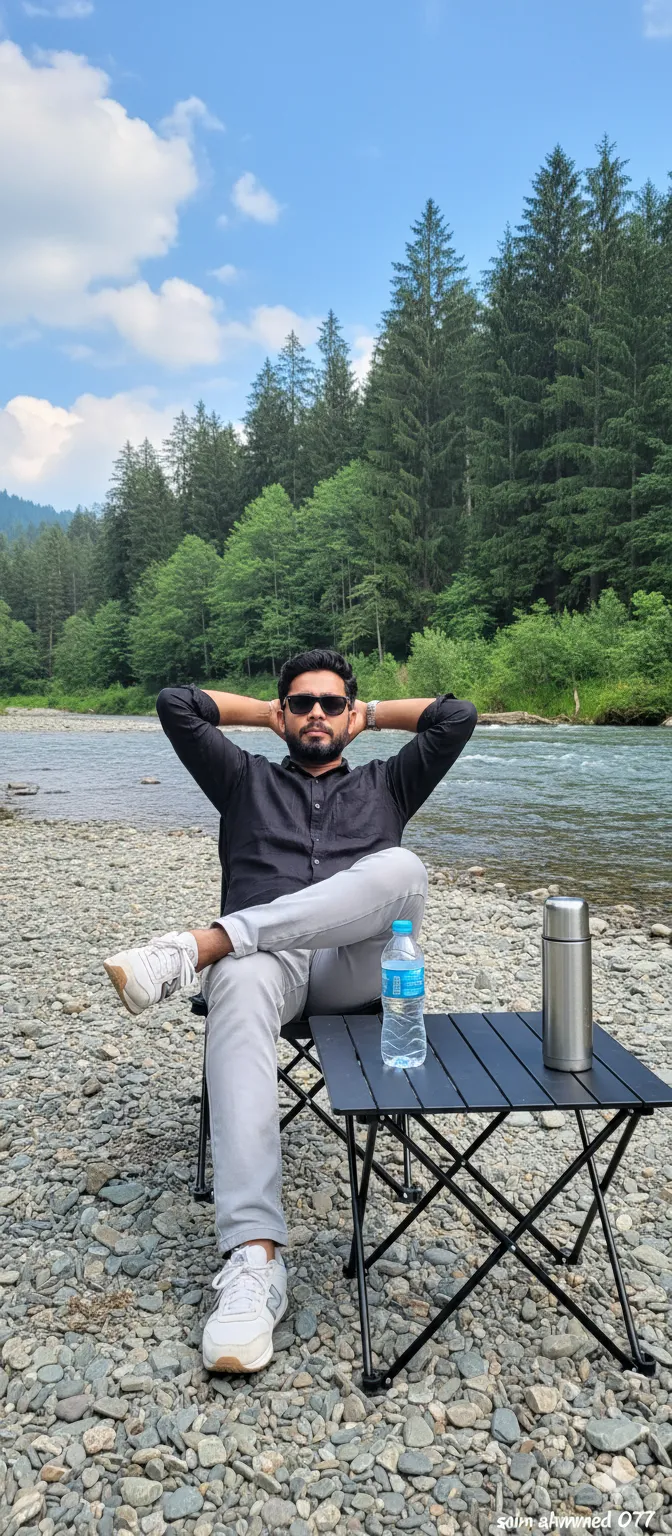 Ultra-Realistic Outdoor Portrait — Riverbank Relaxation Scene