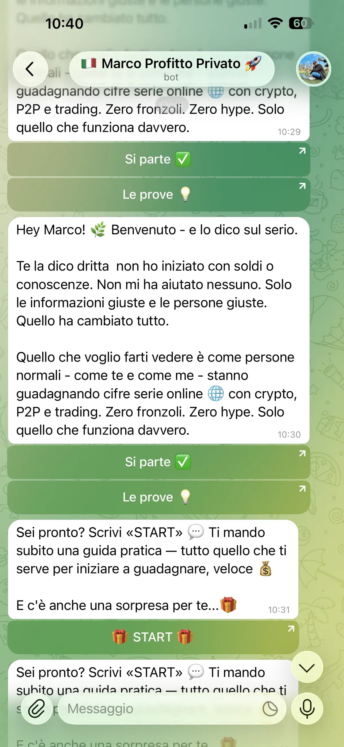 Screenshot truffa — Telegram · 3 giugno 2026