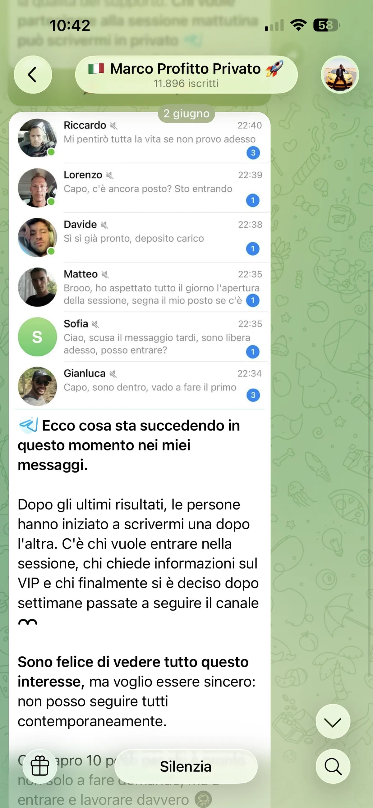 Screenshot truffa — Telegram · 2 giugno 2026