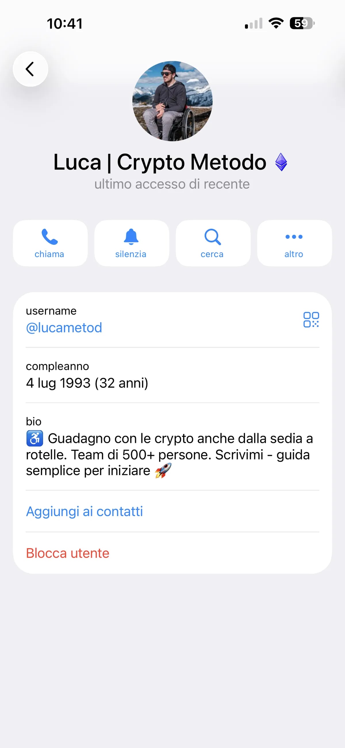 Screenshot truffa — Telegram · 3 giugno 2026