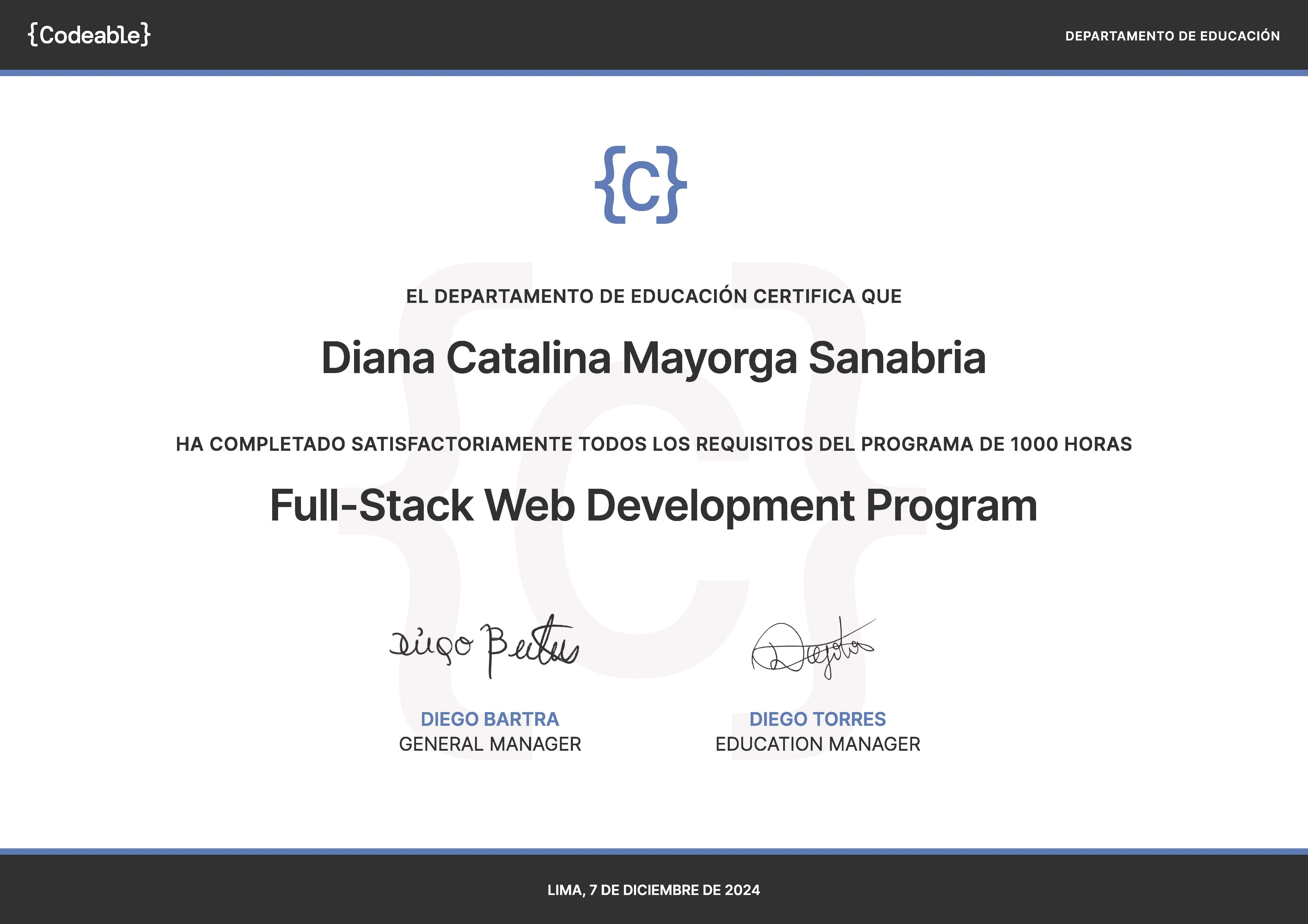 Certificado Full Stack Web Development Program
