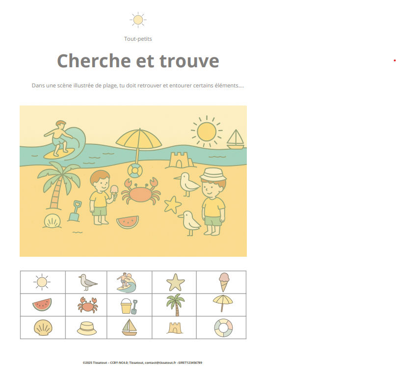 Pack d'activités d'Eté pour enfants (2-5 ans) - loto, cherche-et-trouve, jeu d'ombres, observation & imagier aperçu 2