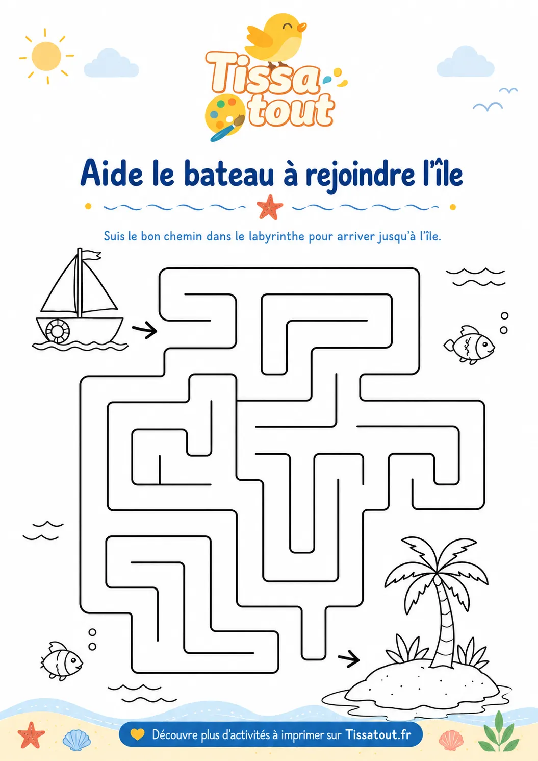 3 activités d’été à imprimer – Mots, labyrinthe et comptage vue enfant