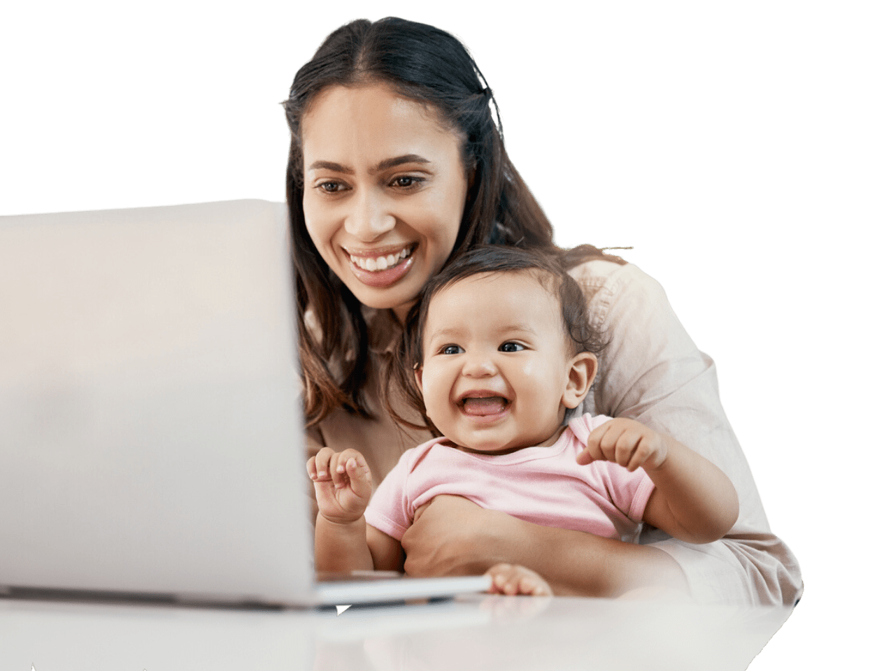 Mother working from home