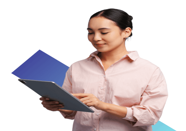 Bookkeeper using tablet to look at data