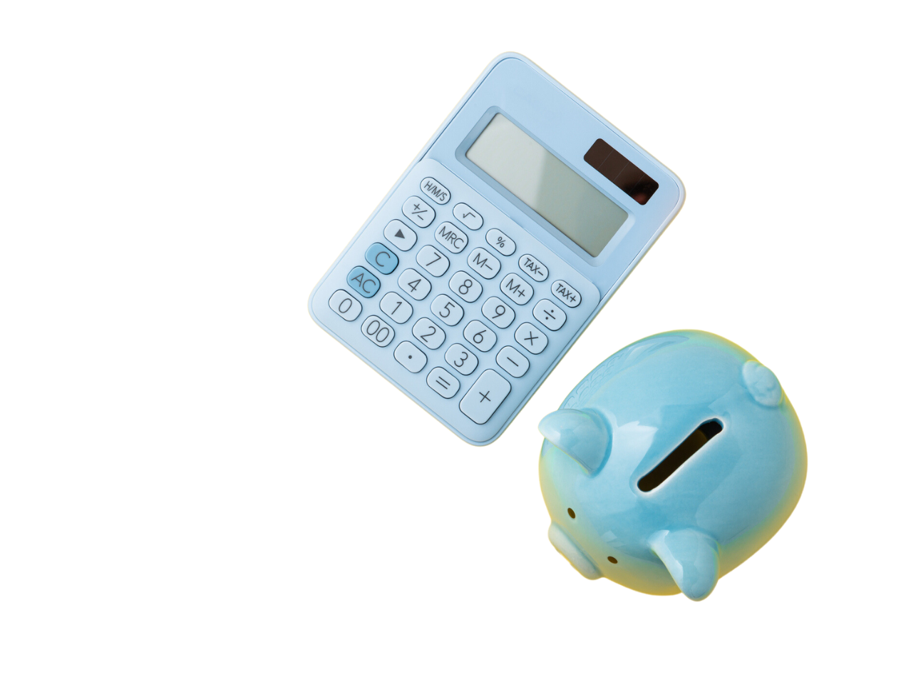 Calculator and piggy bank