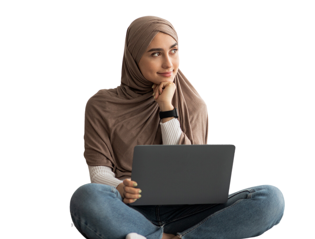 Woman writing an assignment on her laptop