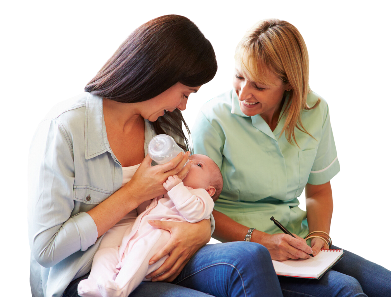 midwife demonstrating bottle feeding