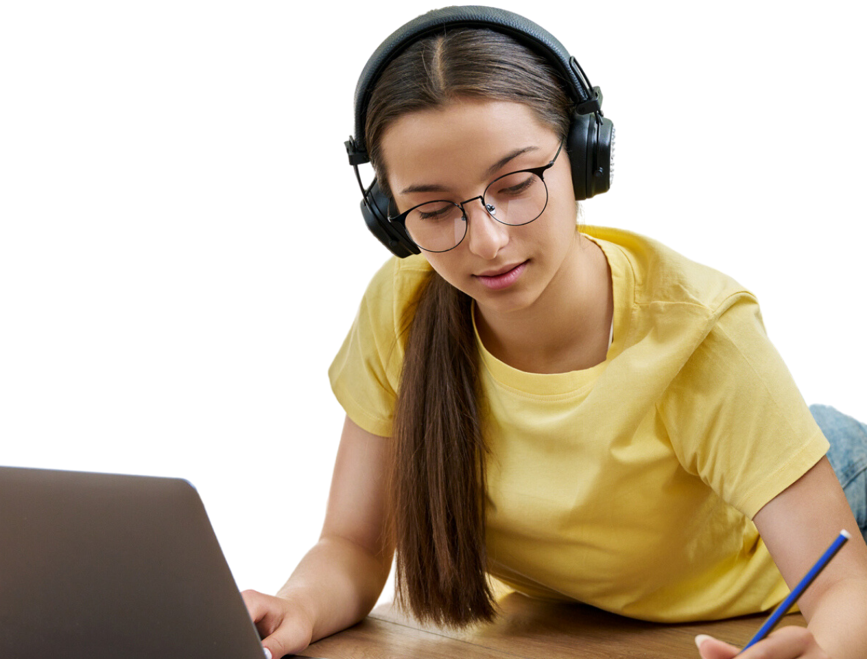 Girl studying on laptop