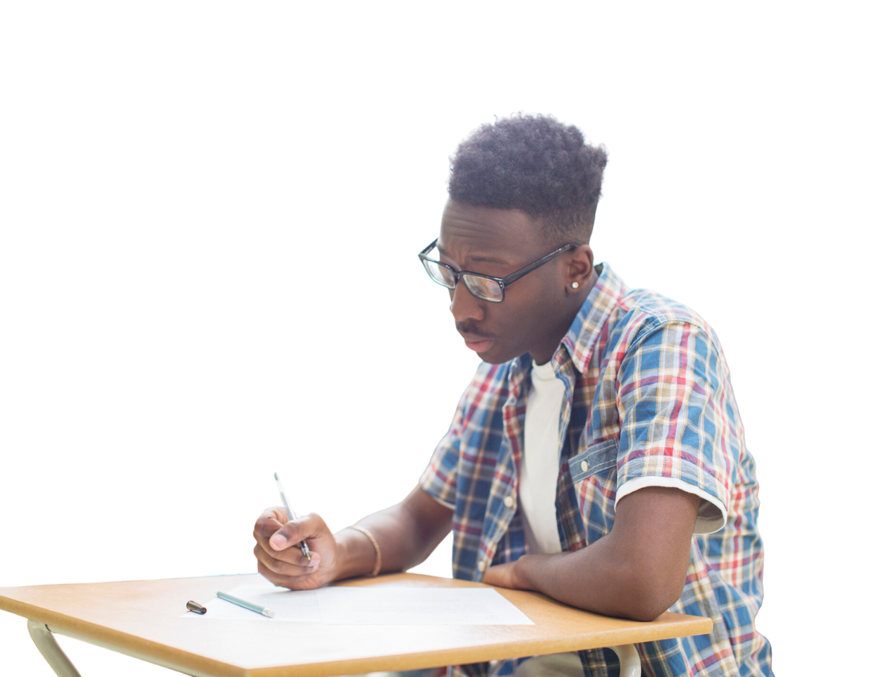 Young male taking exam