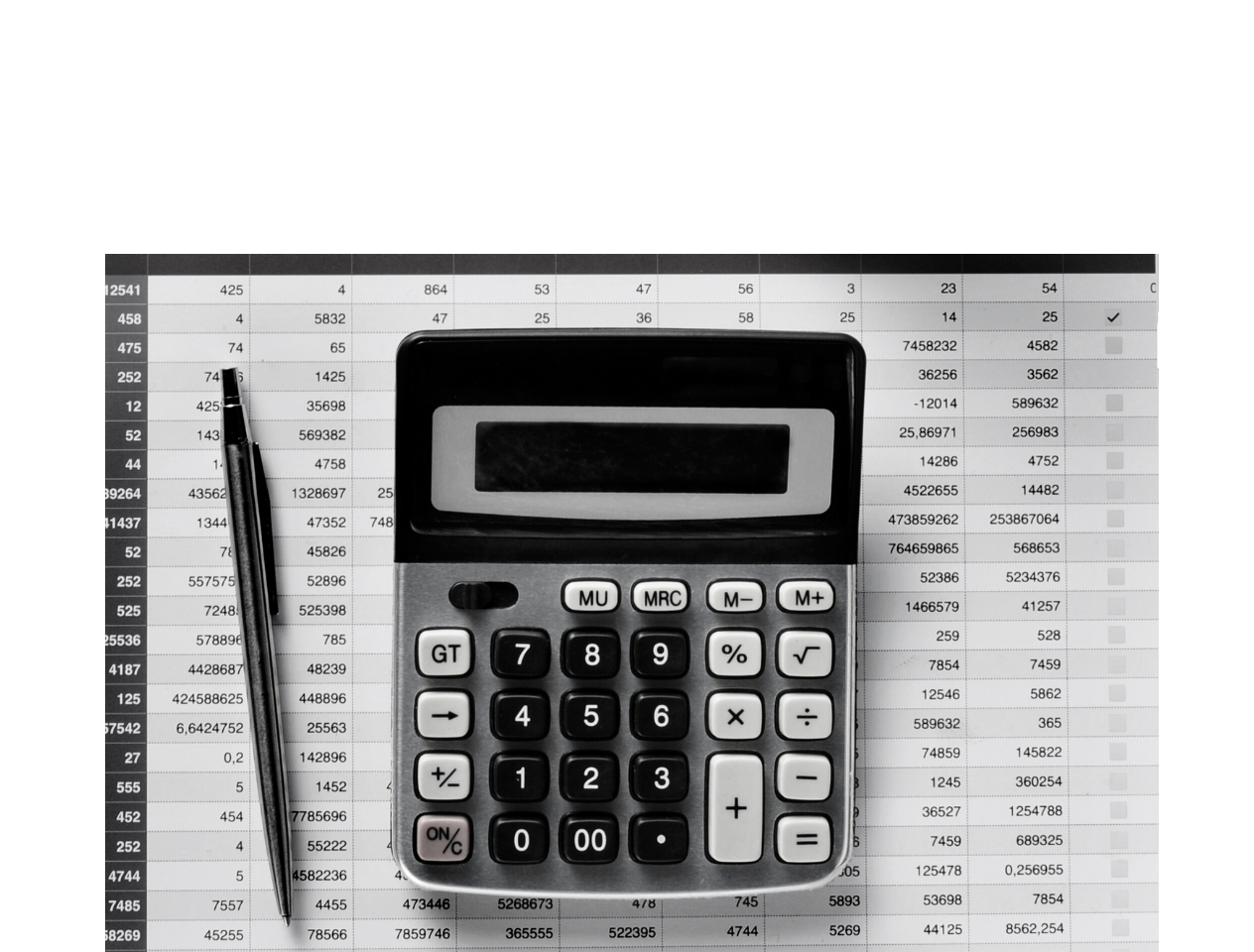 Calculator and pen on numbers sheet | Bookkeeping