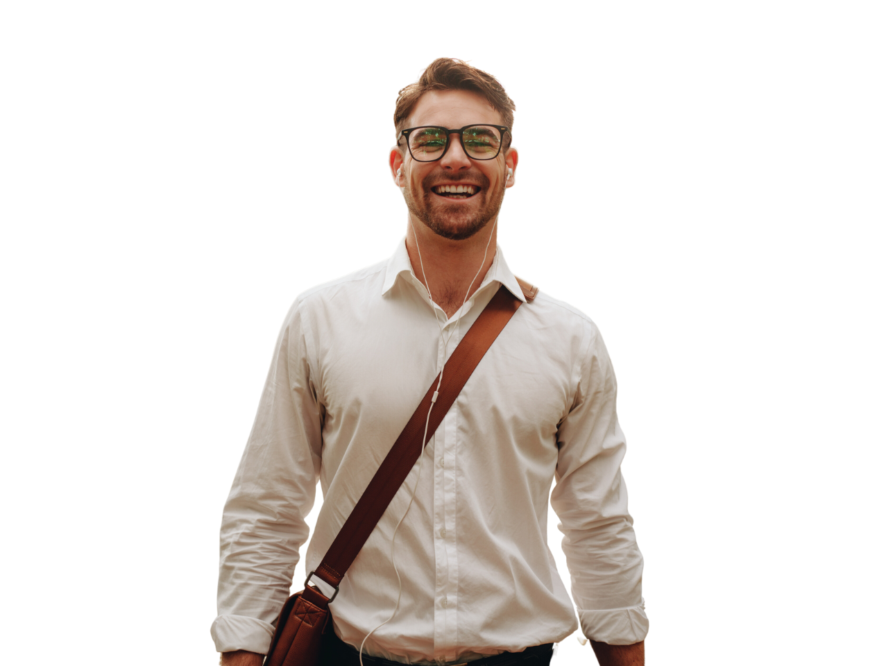 Happy man on his way to study A Level Psychology