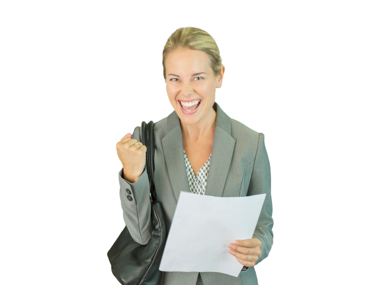 Woman holding CV and celebrating after just landing new job