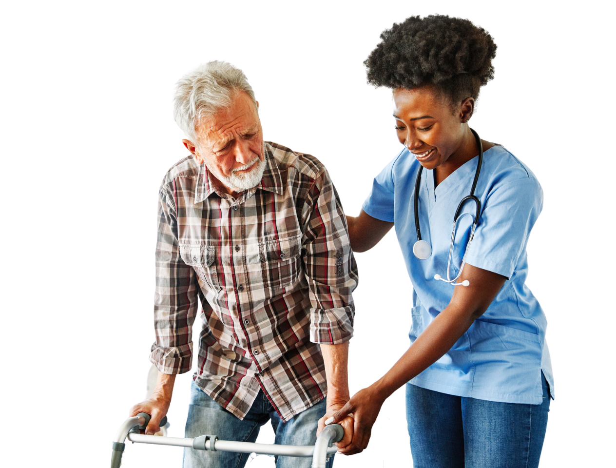 Social care worker helping patient