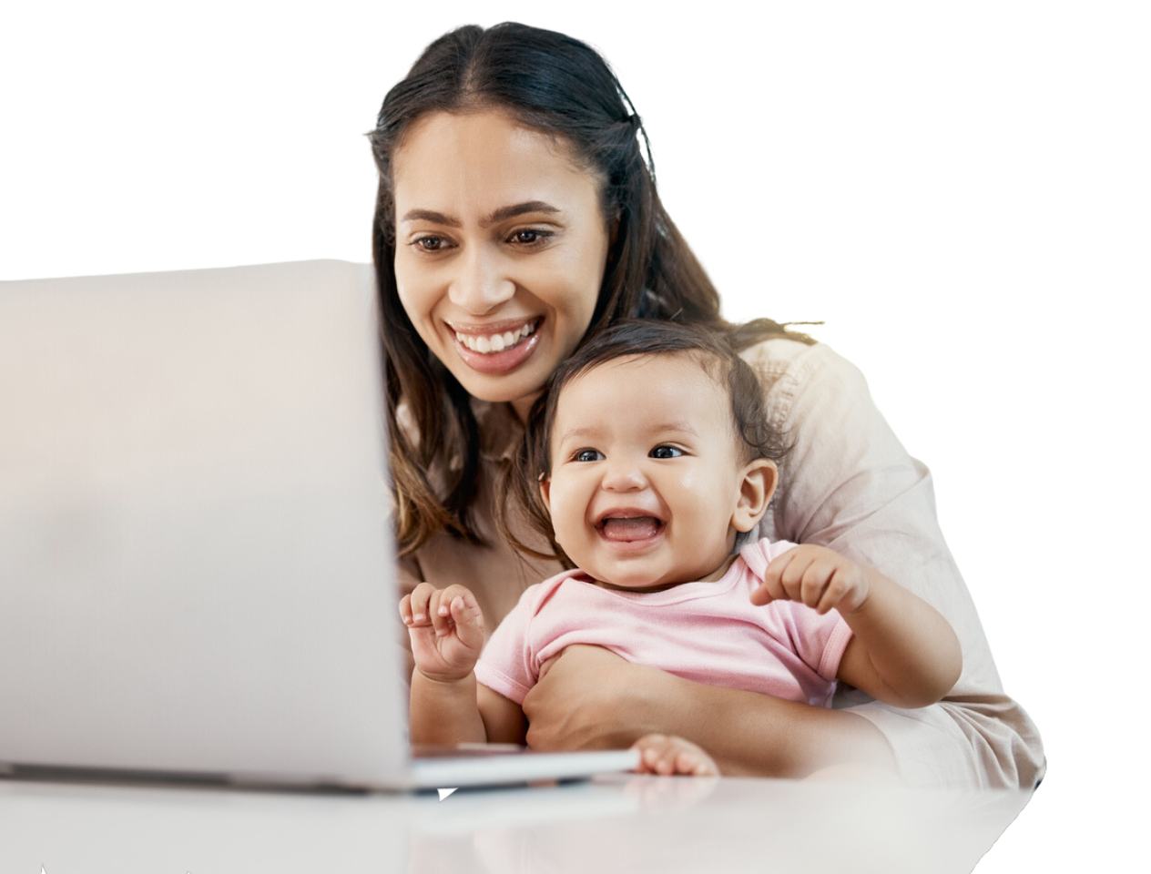 Mother working from home