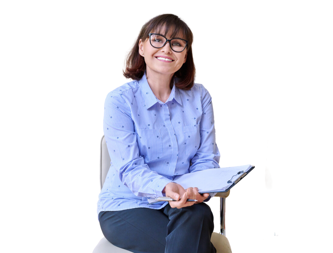 Woman writing in her chair