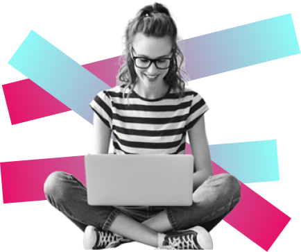 Woman sitting cross-legged with a laptop on her lap