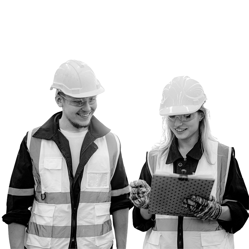 Two health and safety workers analysing data