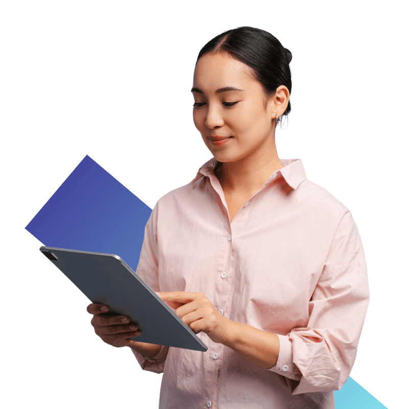 Bookkeeper using tablet to look at data