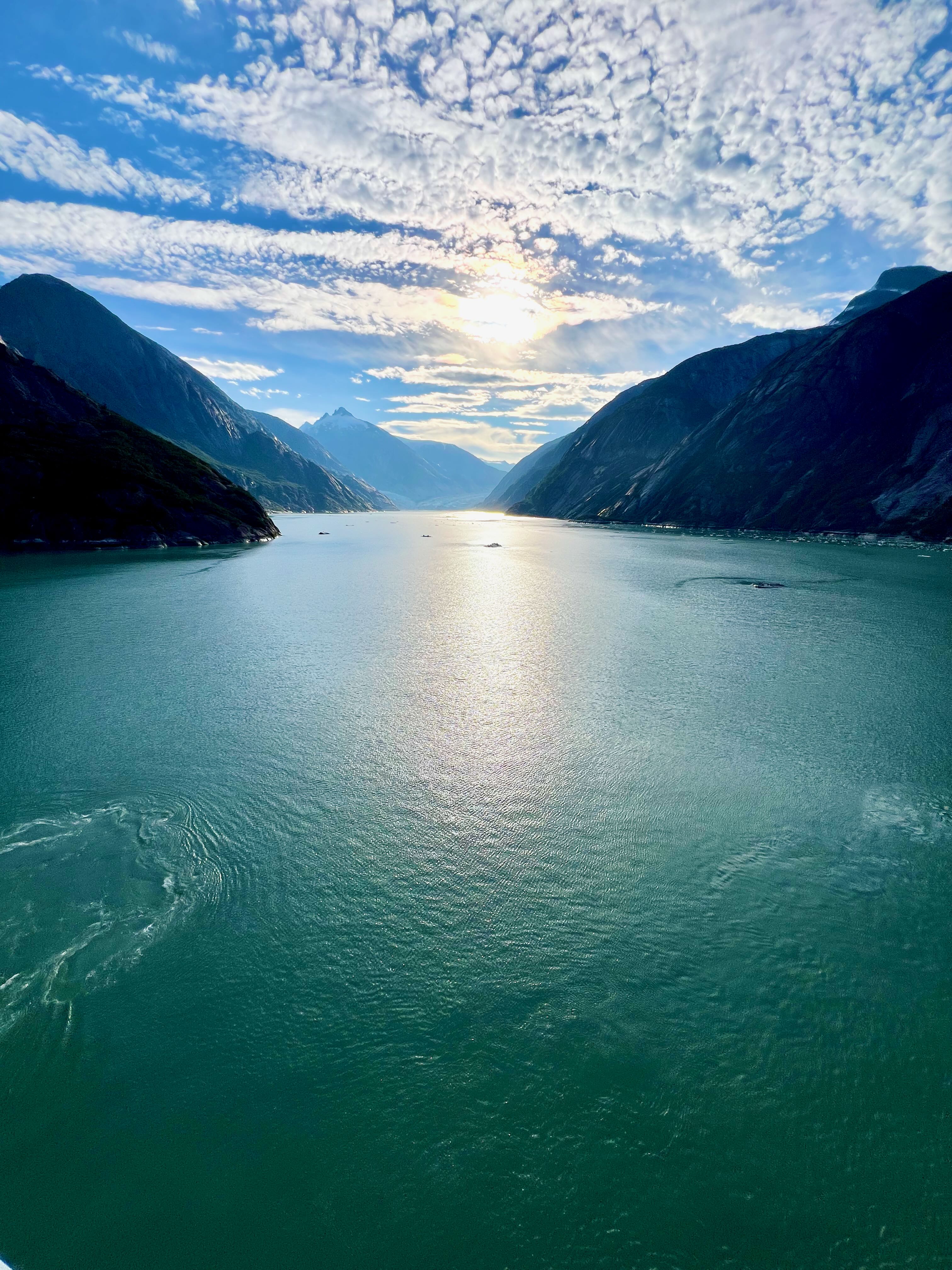 Alaskan sunset over mirror-calm fjord