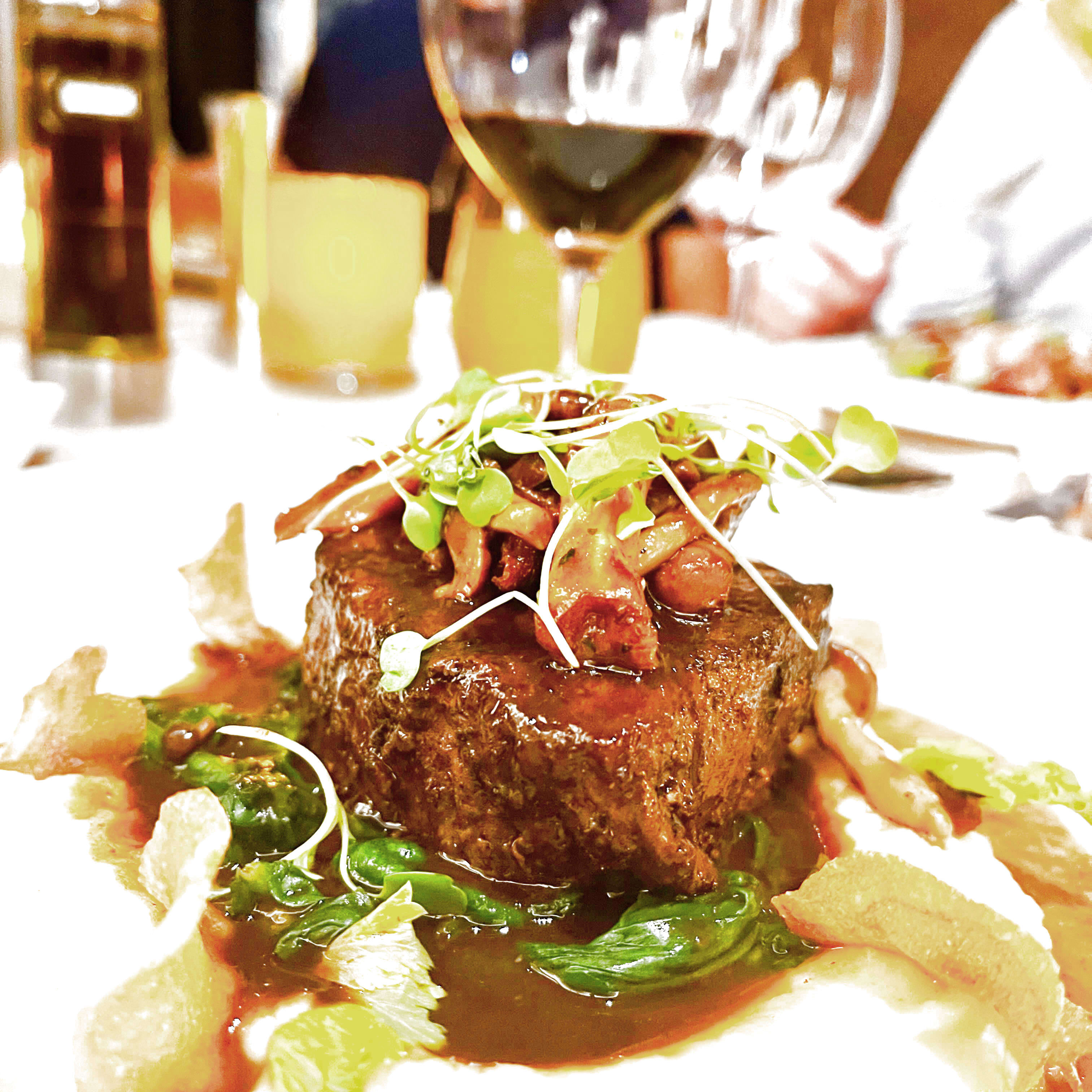 Luminae braised short rib with whipped potato and wild mushrooms