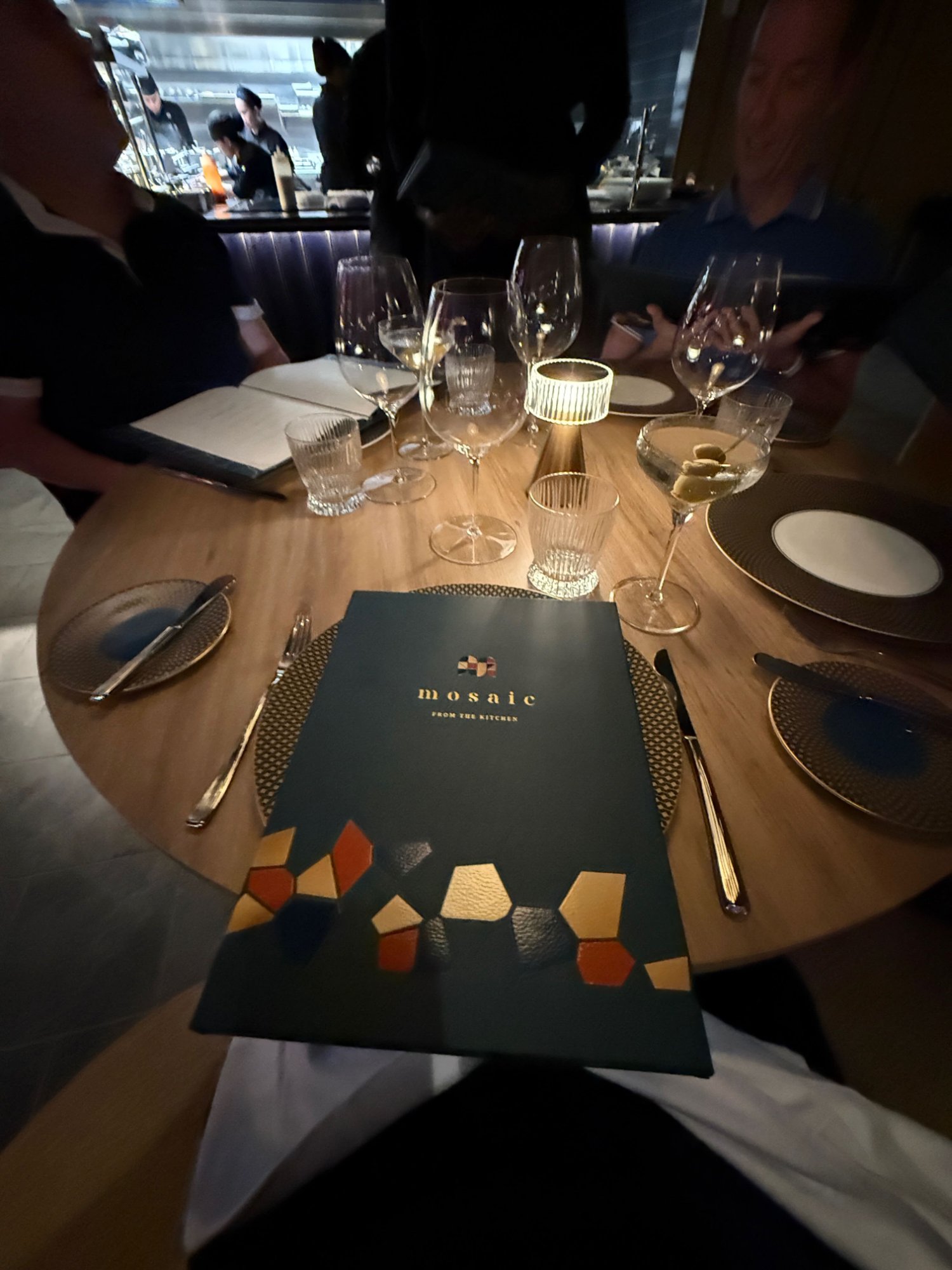 Mosaic restaurant menu and table setting — Celebrity Xcel