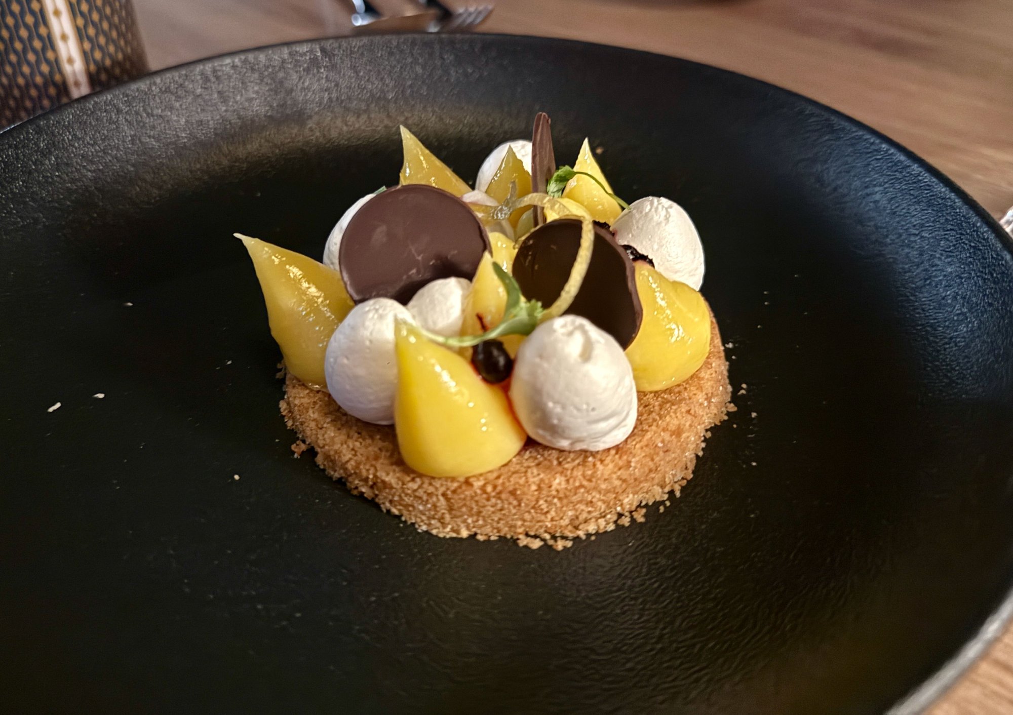 Mosaic dessert — mango passion fruit soufflé