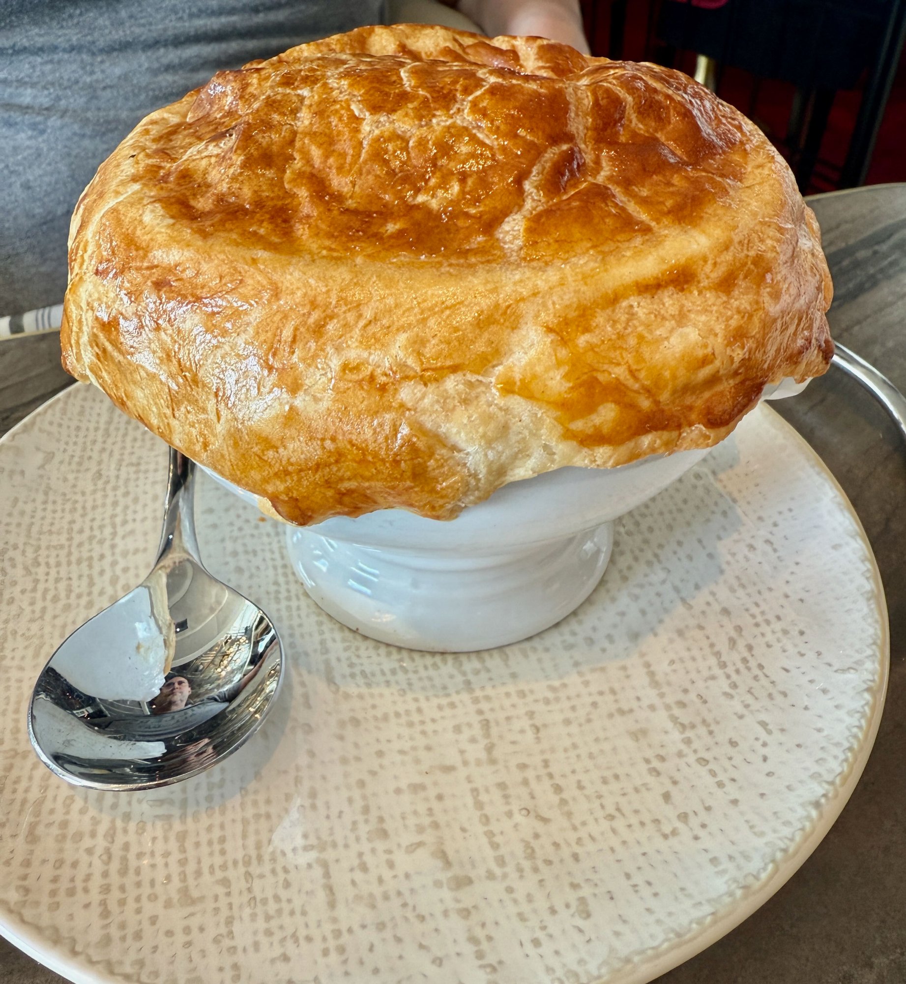 Le Grand Bistro Lobster Bisque under puff pastry dome