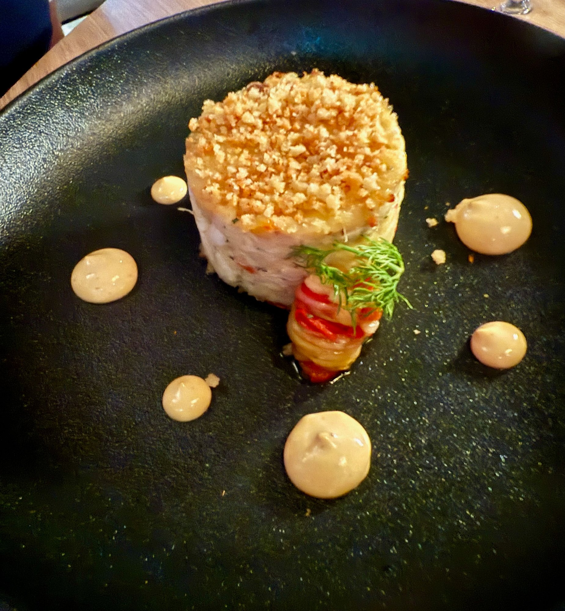 Mosaic starter — delicate broth with potato cubes