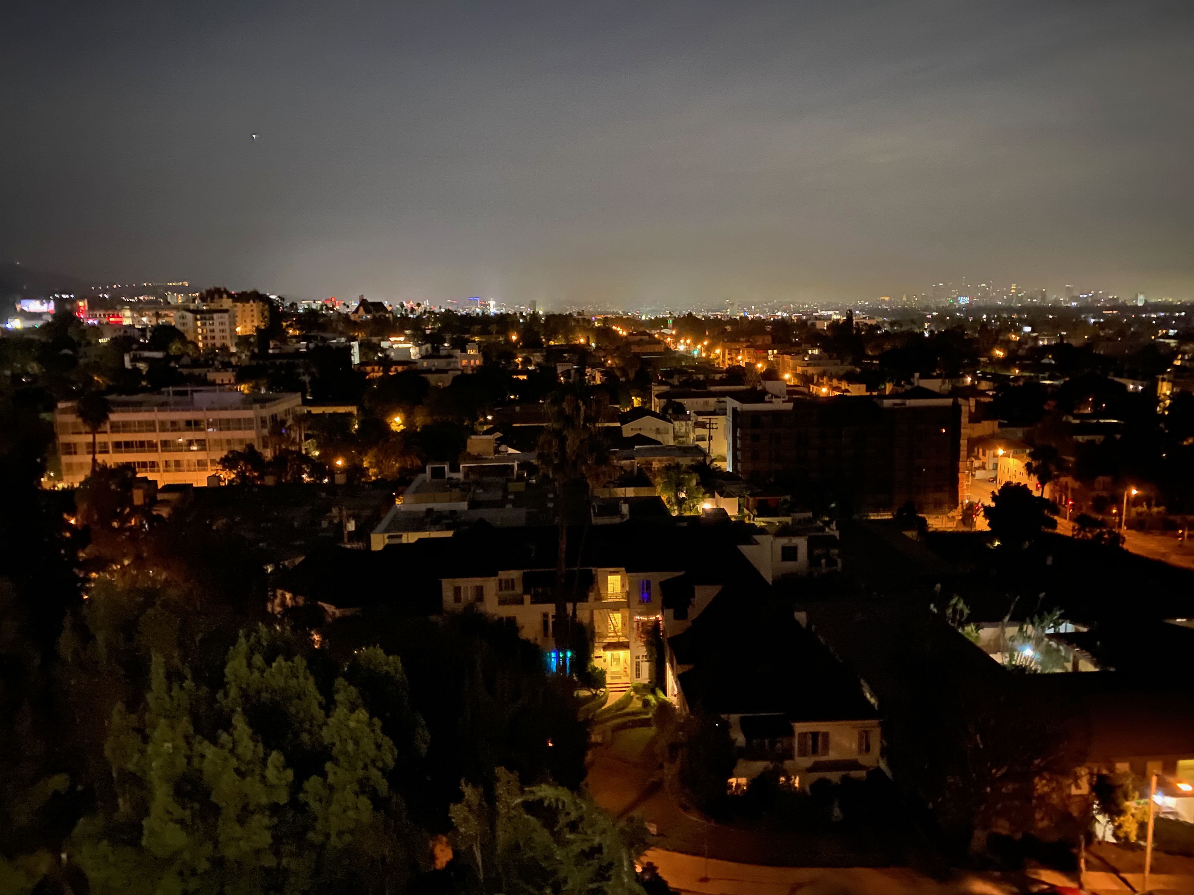 West Hollywood nighttime skyline view from Sunset Tower Hotel upper suite