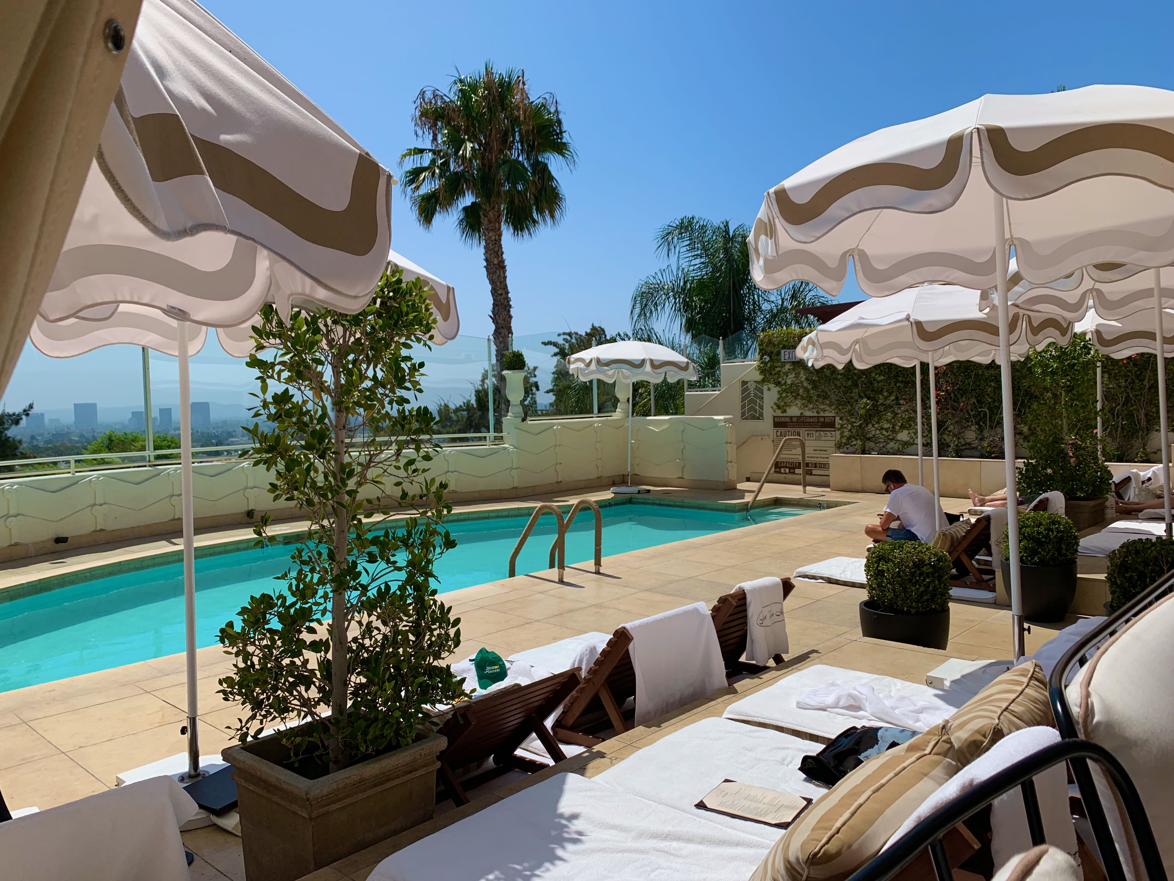 Sunset Tower Hotel poolside — afternoon light, West Hollywood