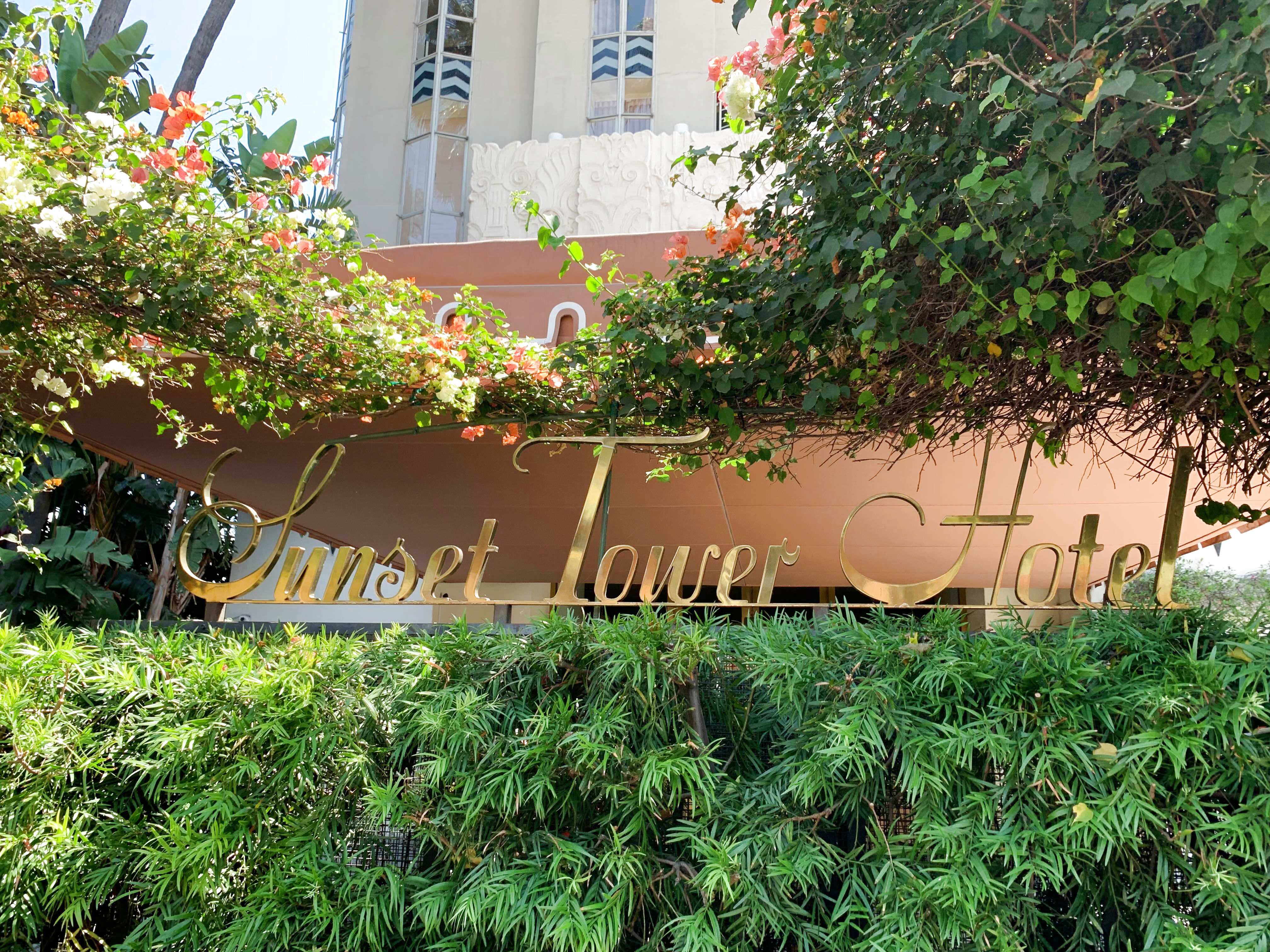 Sunset Tower Hotel — front drive signage, West Hollywood